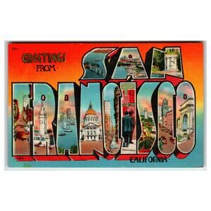 Greetings From San Francisco California Linen Postcard Scenic View Card Co.